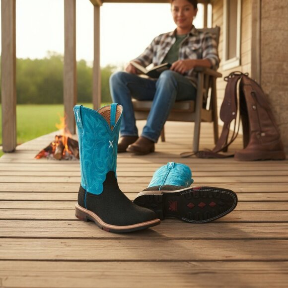 Twisted X Shoes - Twisted X Charcoal Suede Turquoise Alloy Safety Toe Working Boot Size 8.5